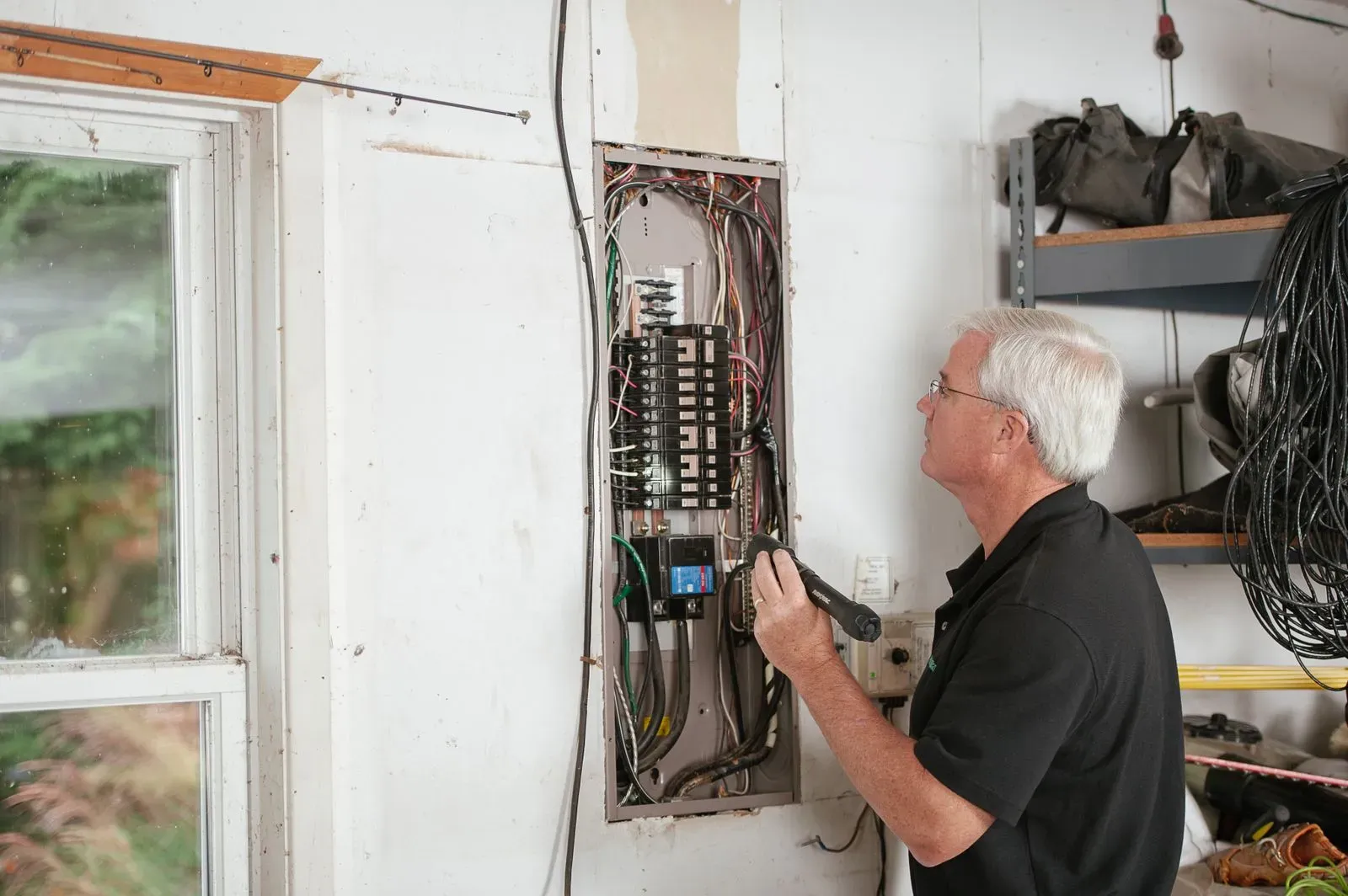 Electrician working in a residential switchboard